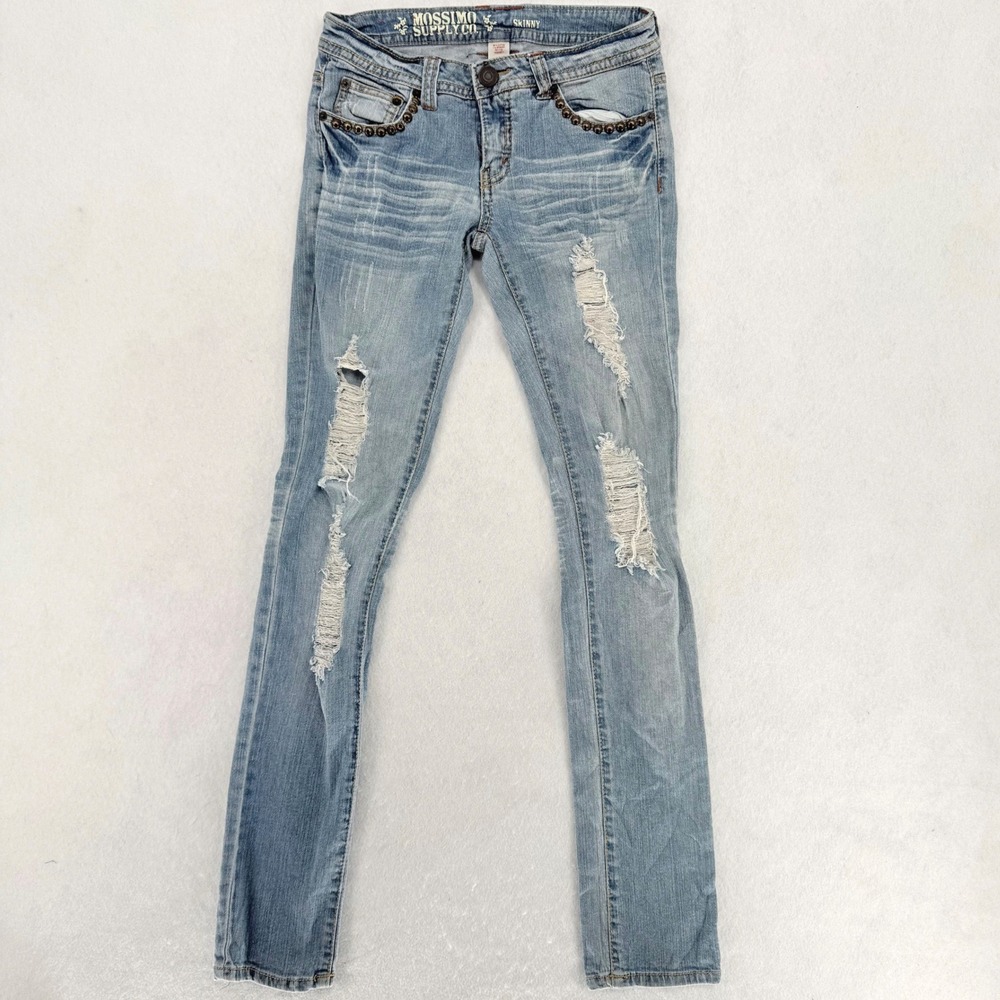 Mossimo Supply Co VTG‎ Distressed Studded Low Rise Jeans Light Wash  Size 3